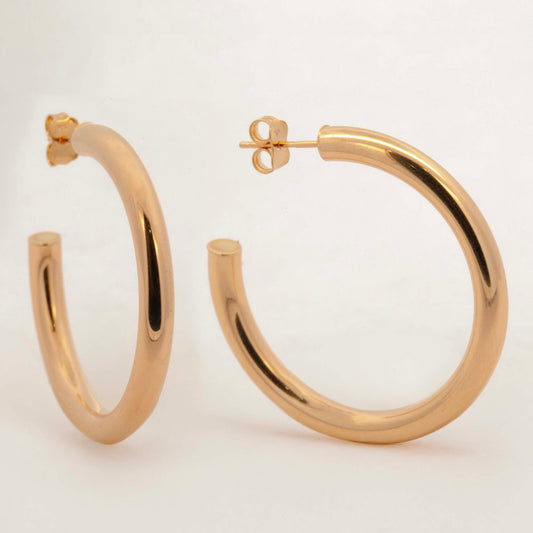 14k Yellow Gold Medium Round Tube Open Hoop Earring