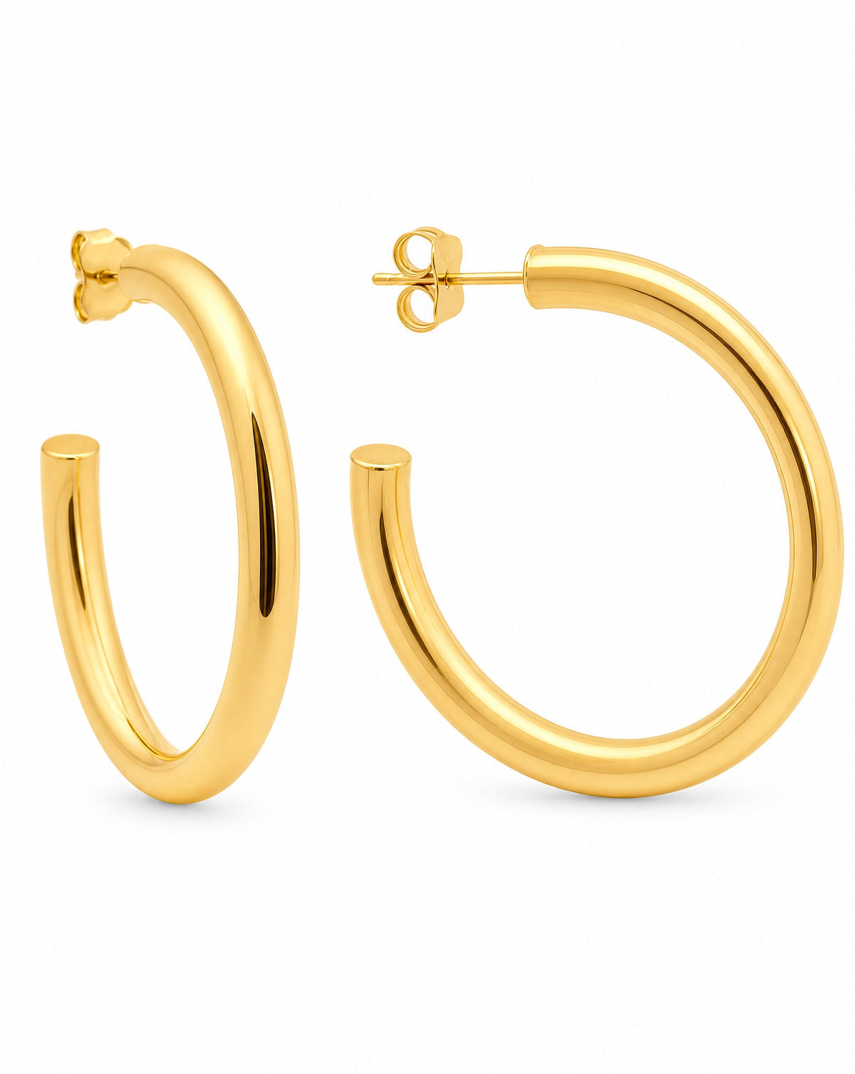 14k Yellow Gold Medium Round Tube Open Hoop Earring