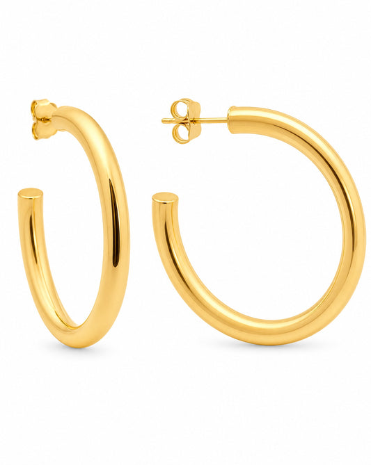 14k Yellow Gold Medium Round Tube Open Hoop Earring