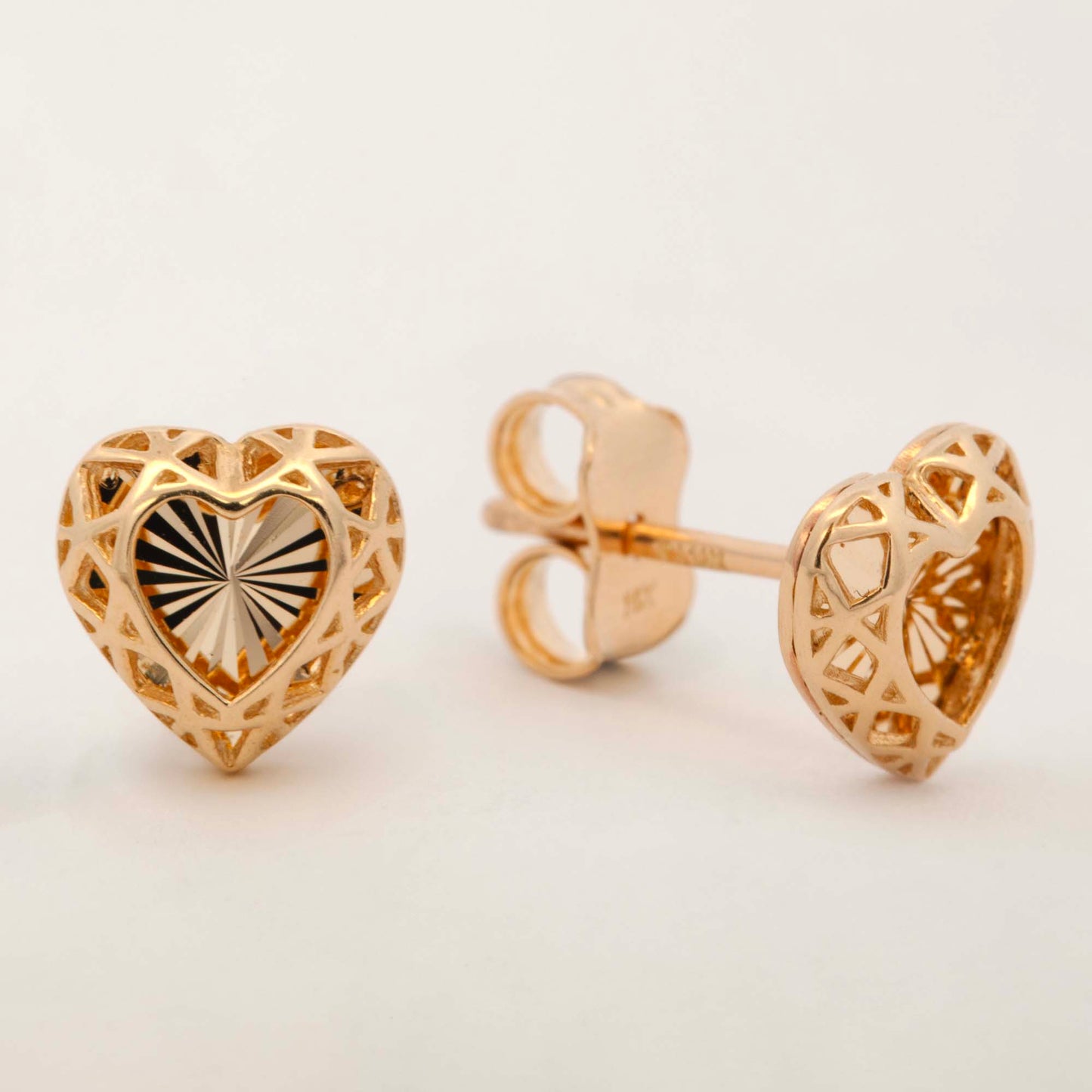 14K Yellow Gold Diamond Cut Heart Earring