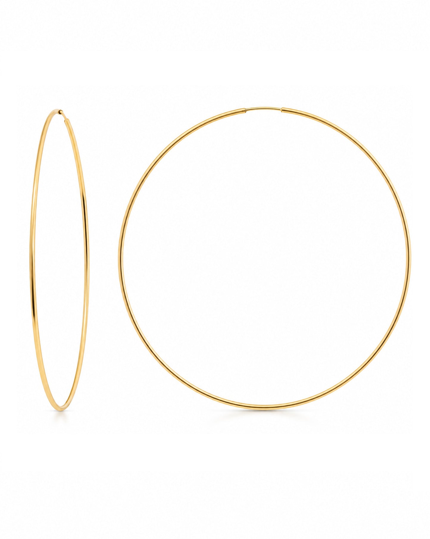 14k Yellow Gold 70mm 1mm Endless Hoop Earring