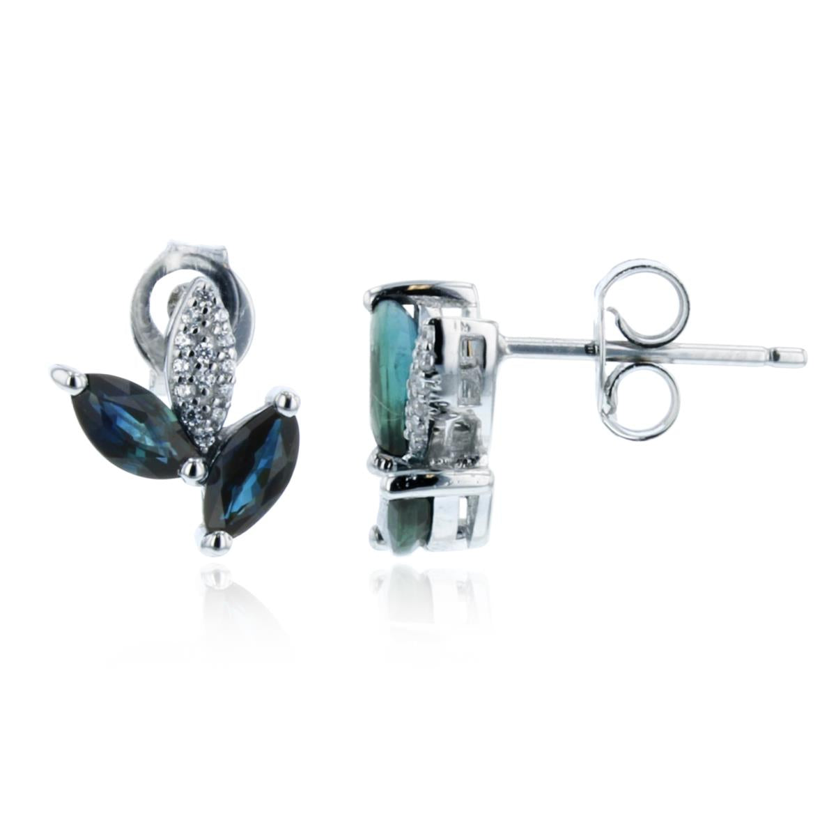 14K White Gold Marquise Sapphire and Diamond Stud Earrings