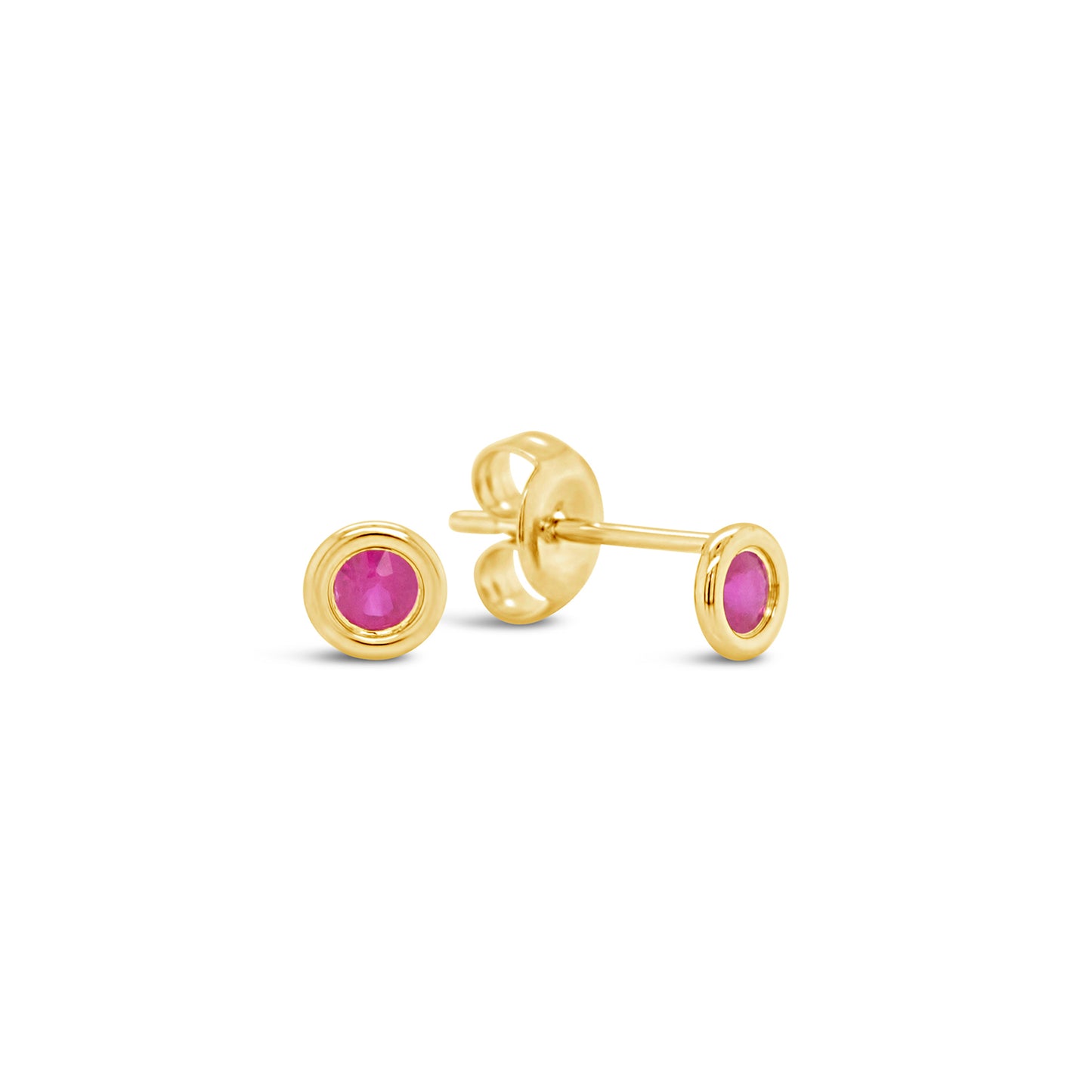 14K Yellow Gold Ruby Bezel Pushback Earrings