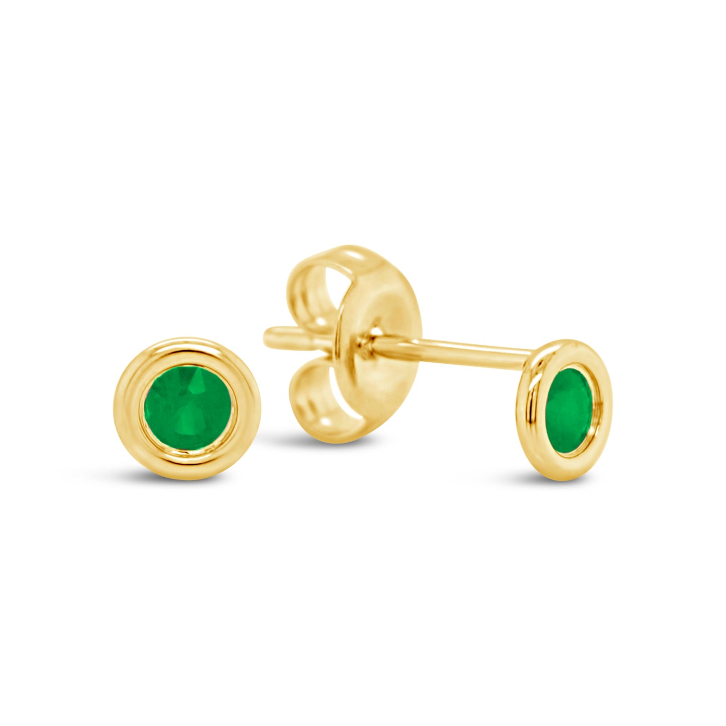 14K Yellow Gold Emerald Bezel Pushback Earrings