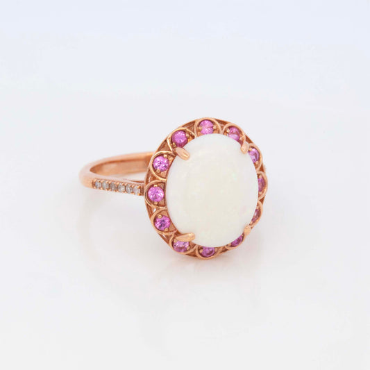 14K Rose Gold Oval Opal and Pink Sapphire Ring