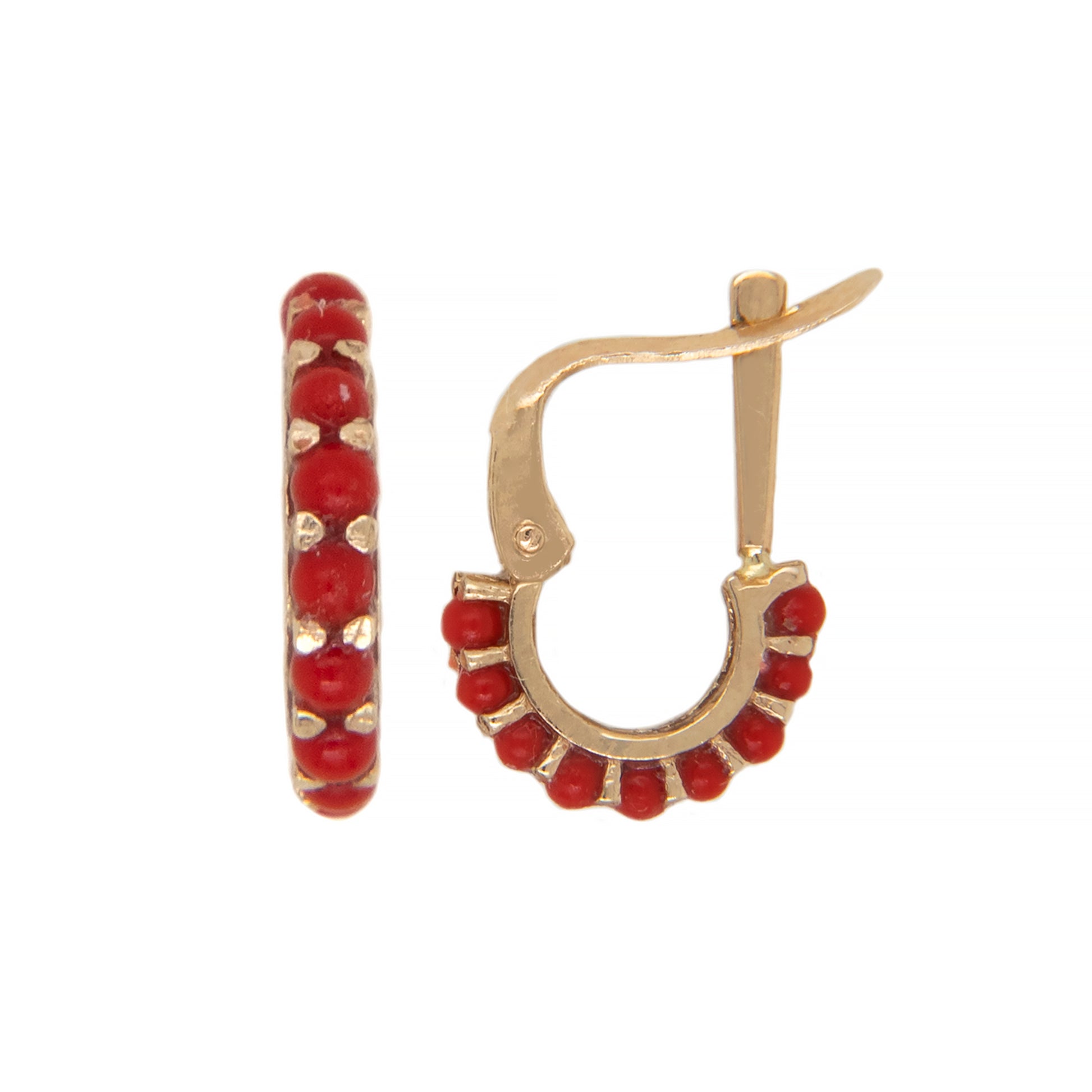 14K Yellow Gold Small Coral Cluster Huggie Hinged Post Earrings