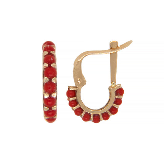 14K Yellow Gold Small Coral Cluster Huggie Hinged Post Earrings