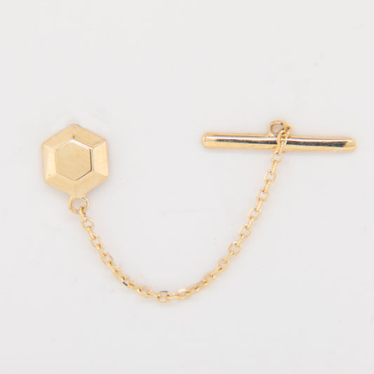 14K Yellow Gold Hexagon and Bar Earrings