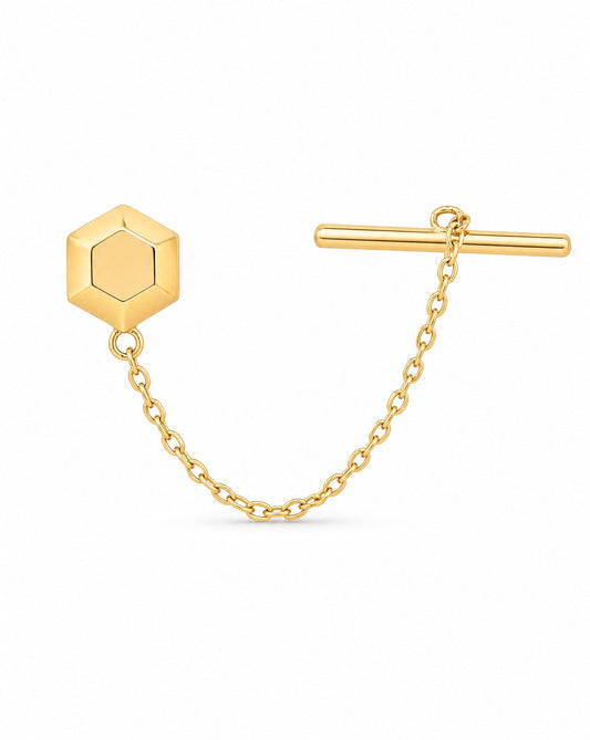 14K Yellow Gold Hexagon and Bar Earrings