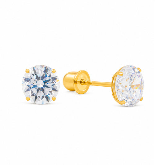 14K Yellow Gold 3mm Round CZ Screwback Earrings