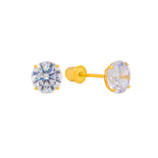 14K Yellow Gold 3mm Round CZ Screwback Earrings