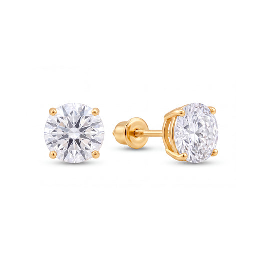 14K Yellow Gold 4mm Round CZ Screwback Earrings
