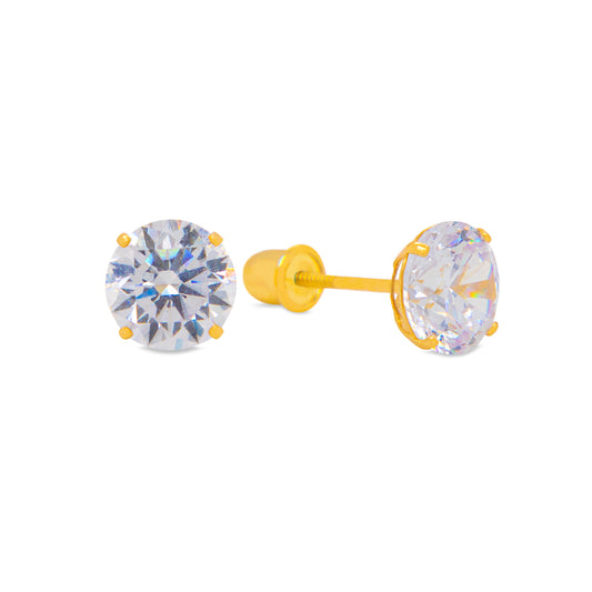 14K Yellow Gold 4mm Round CZ Screwback Earrings
