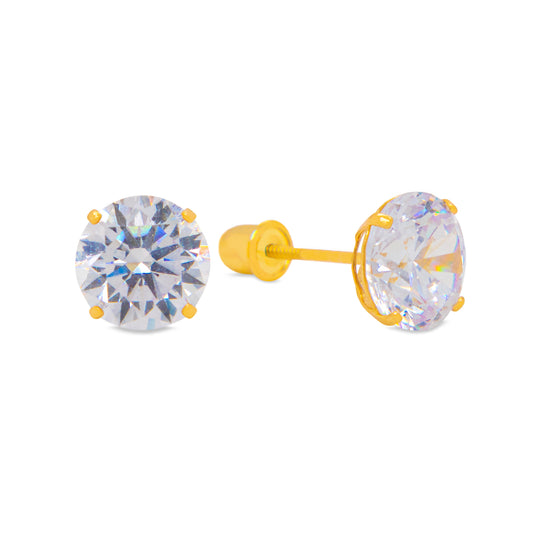 14K Yellow Gold 5mm Round CZ Screwback Earrings