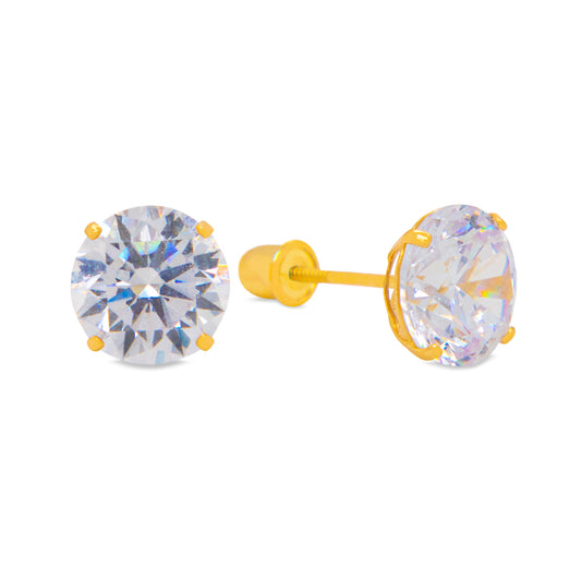 14K Yellow Gold 6mm Round CZ Screwback Earrings