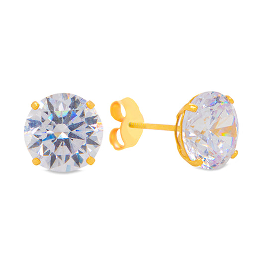 14K Yellow Gold 7mm Round CZ Pushback Earrings
