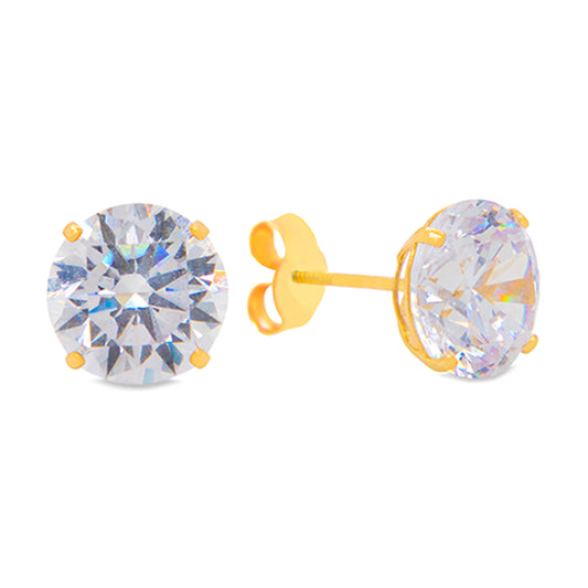 14K Yellow Gold 8mm Round CZ Pushback Earrings