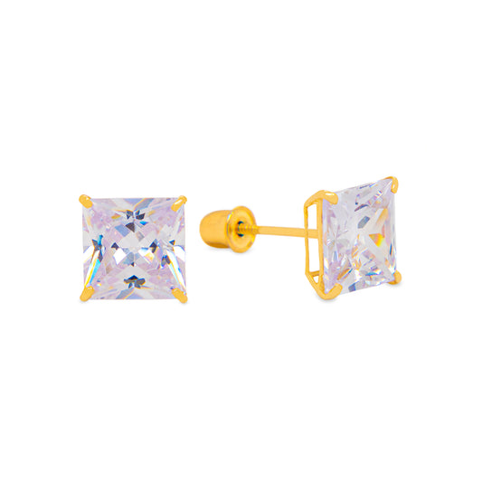 14K Yellow Gold 5mm Square CZ Screwback Earrings
