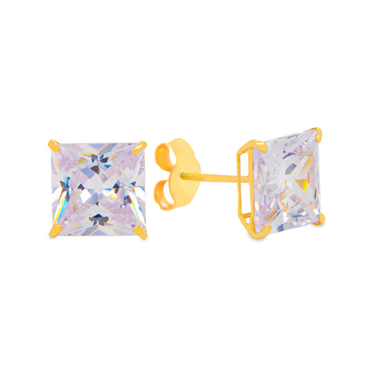 14K Yellow Gold 7mm Square CZ Pushback Earrings