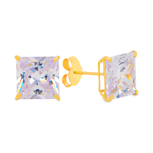 14K Yellow Gold 8mm Square CZ Pushback Earrings