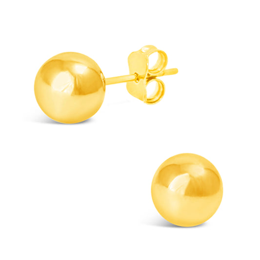 14K Yellow Gold 10mm Plain Ball Pushback Earrings