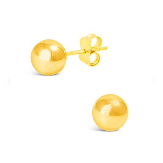 14K Yellow Gold 8mm Plain Ball Pushback Earrings