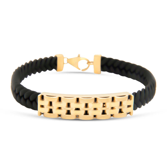14k Yellow Gold Retro Men's Leather Bracelet