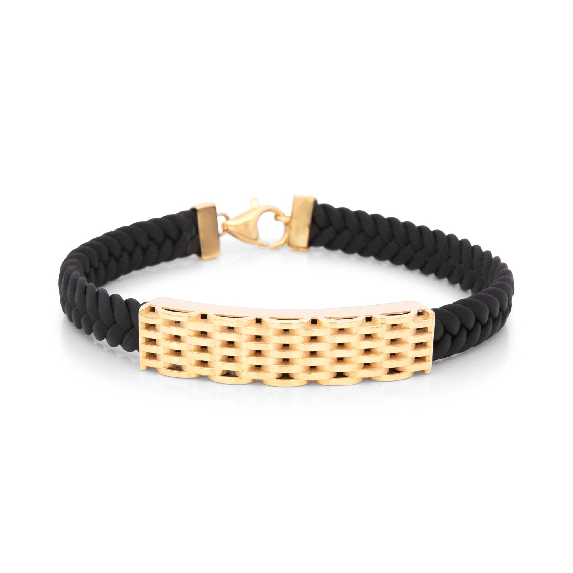 14k Yellow Gold Retro Pattern Men's Leather Bracelet