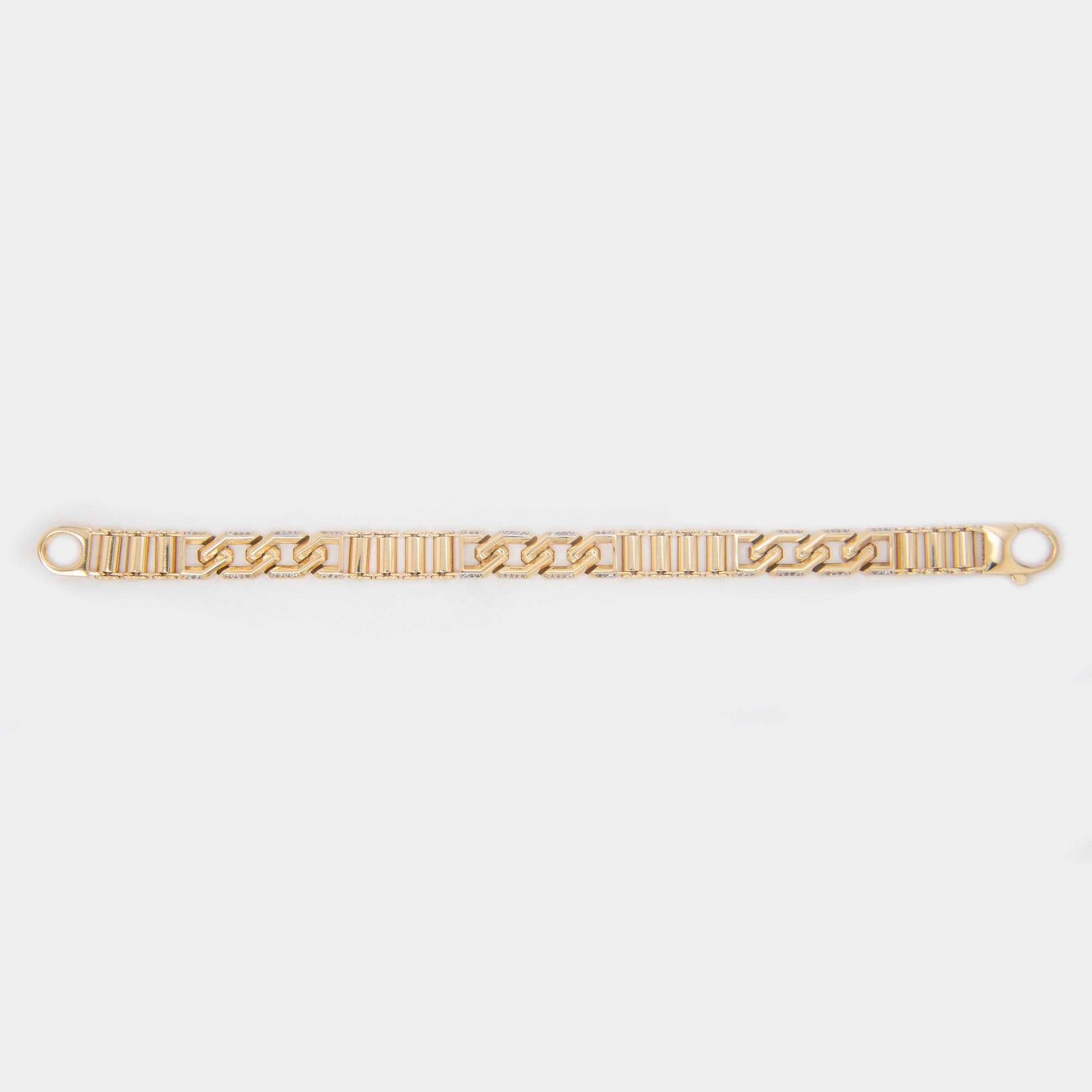 14k Yellow Gold Dual Pattern CZ Men's Bracelet