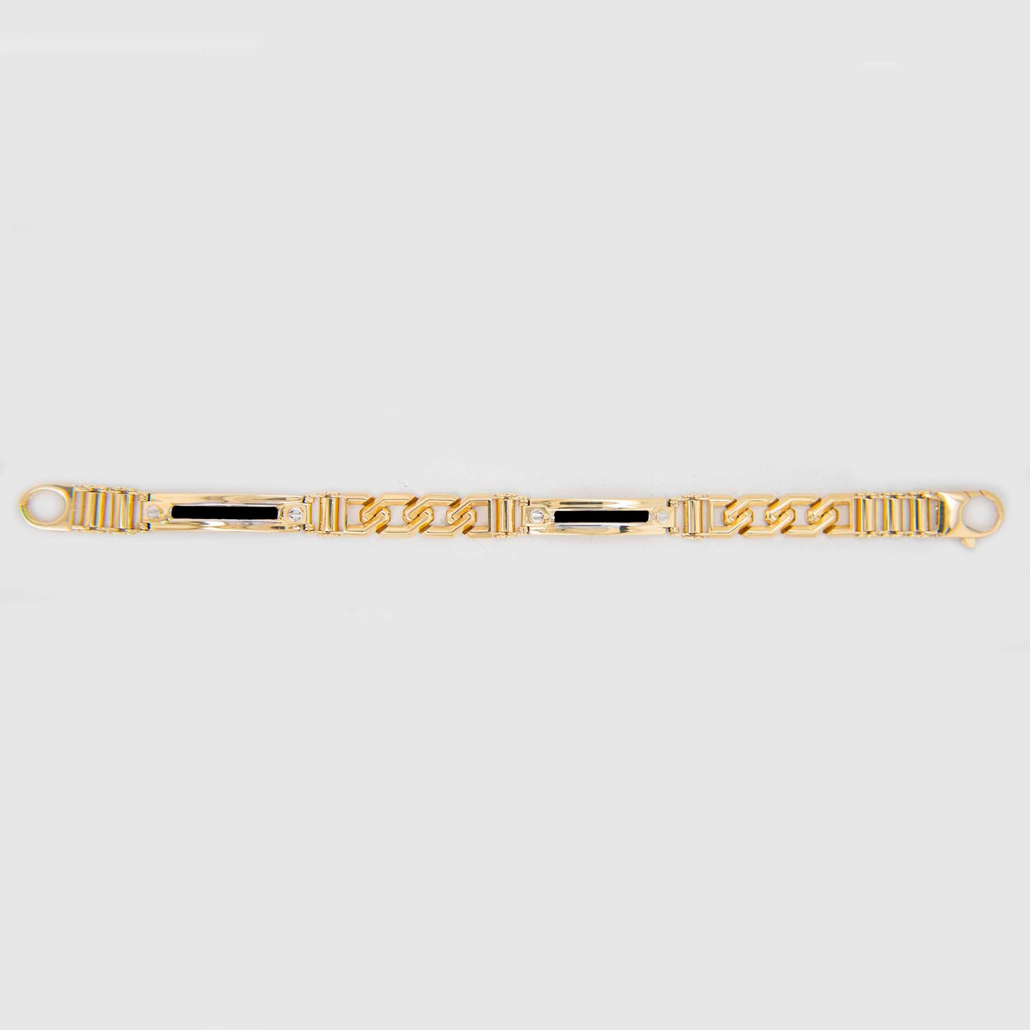 14k 2 Tones Gold Black Enamel Dual Pattern Men's Bracelet