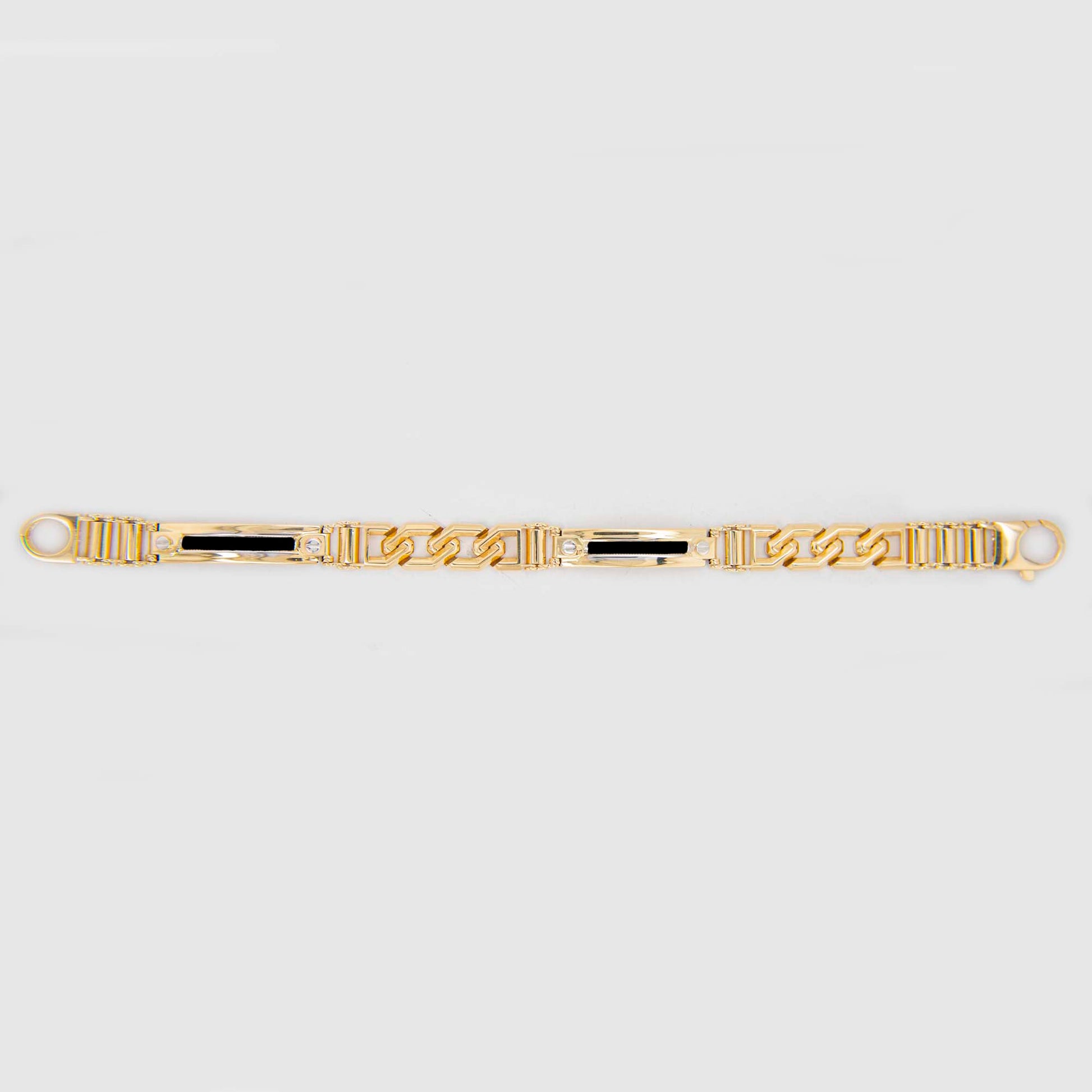 14k 2 Tones Gold Black Enamel Dual Pattern Men's Bracelet