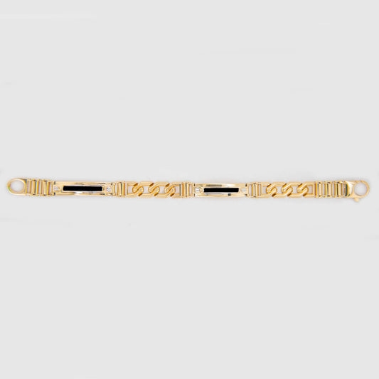 14k 2 Tones Gold Black Enamel Dual Pattern Men's Bracelet