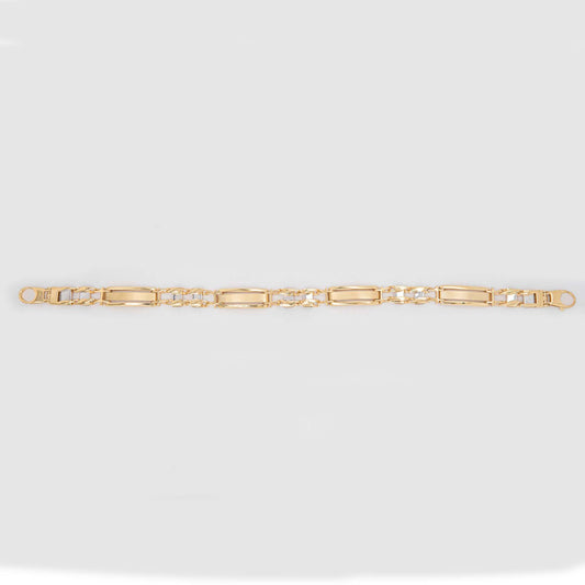 14k Yellow Gold Thick Bar Station Men's Bracelet