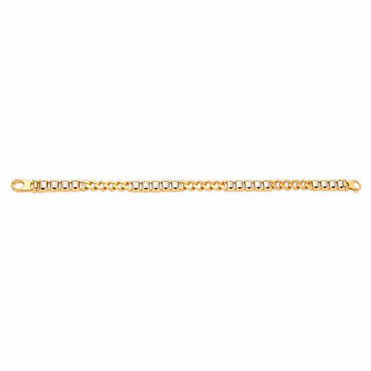 14k 2 Tones Gold Cuban Link and Bars Men's Bracelet