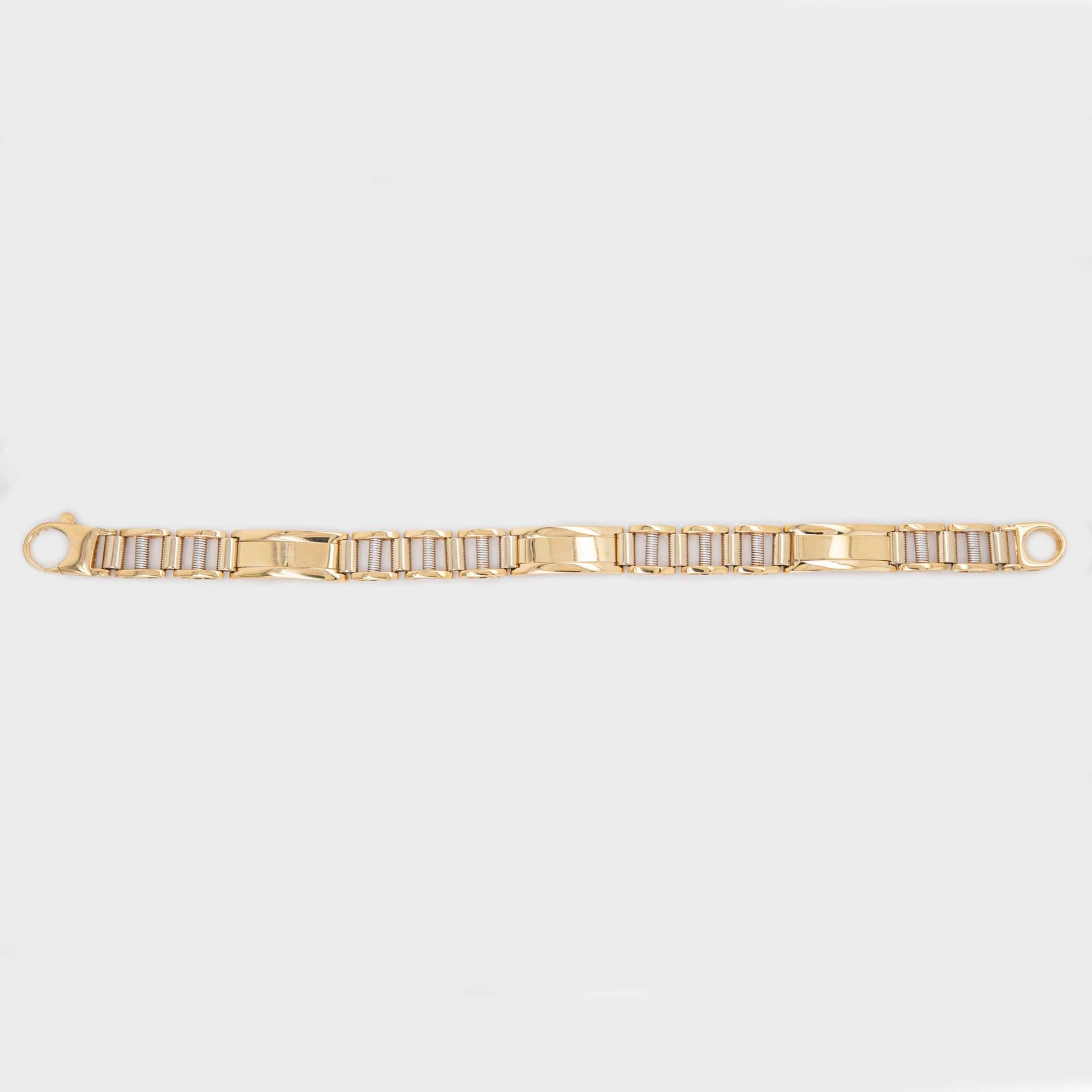 14k 2 Tones Gold Bars Men's Bracelet