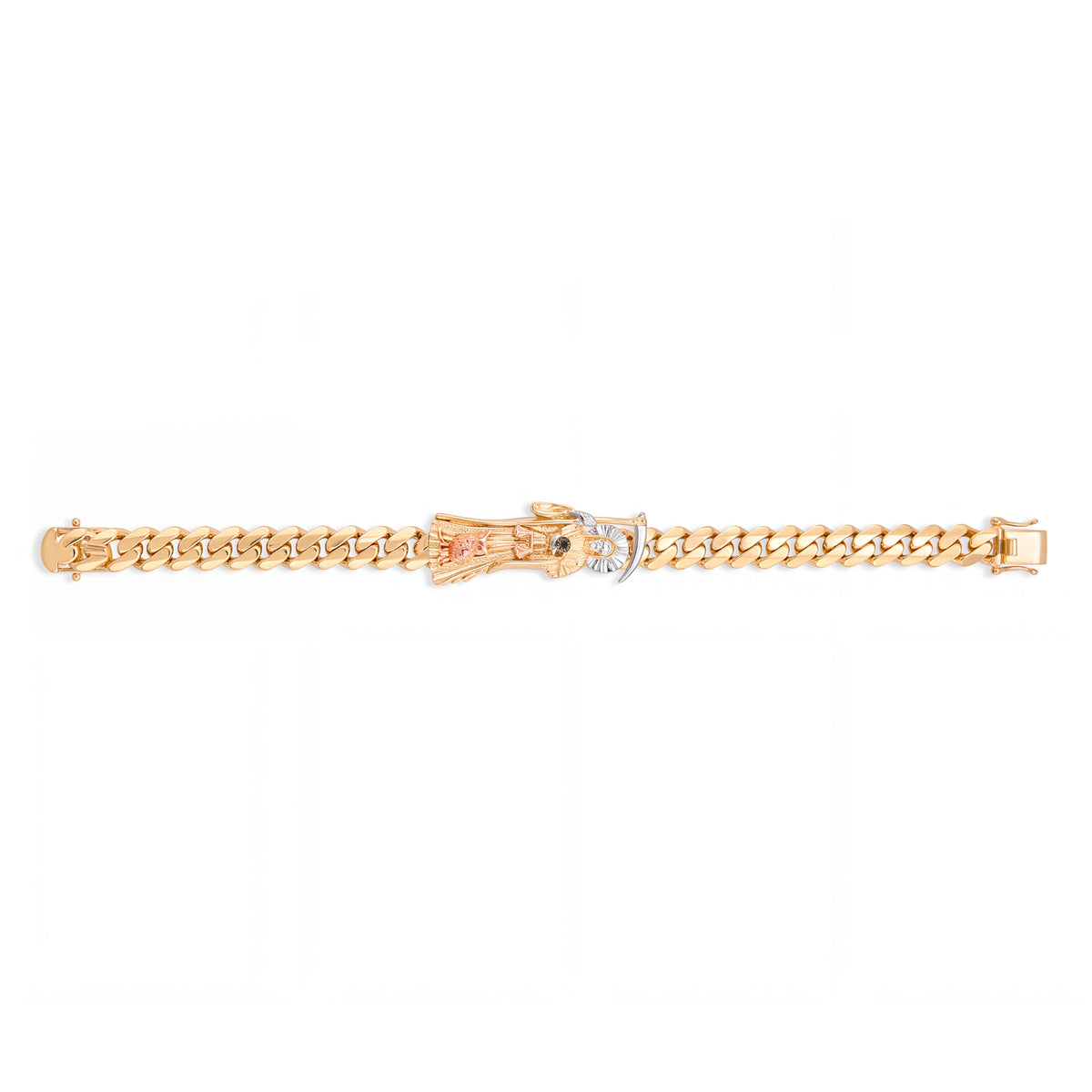 14k Tri Color Gold 8mm 8in Santa Muerte Men's Bracelet