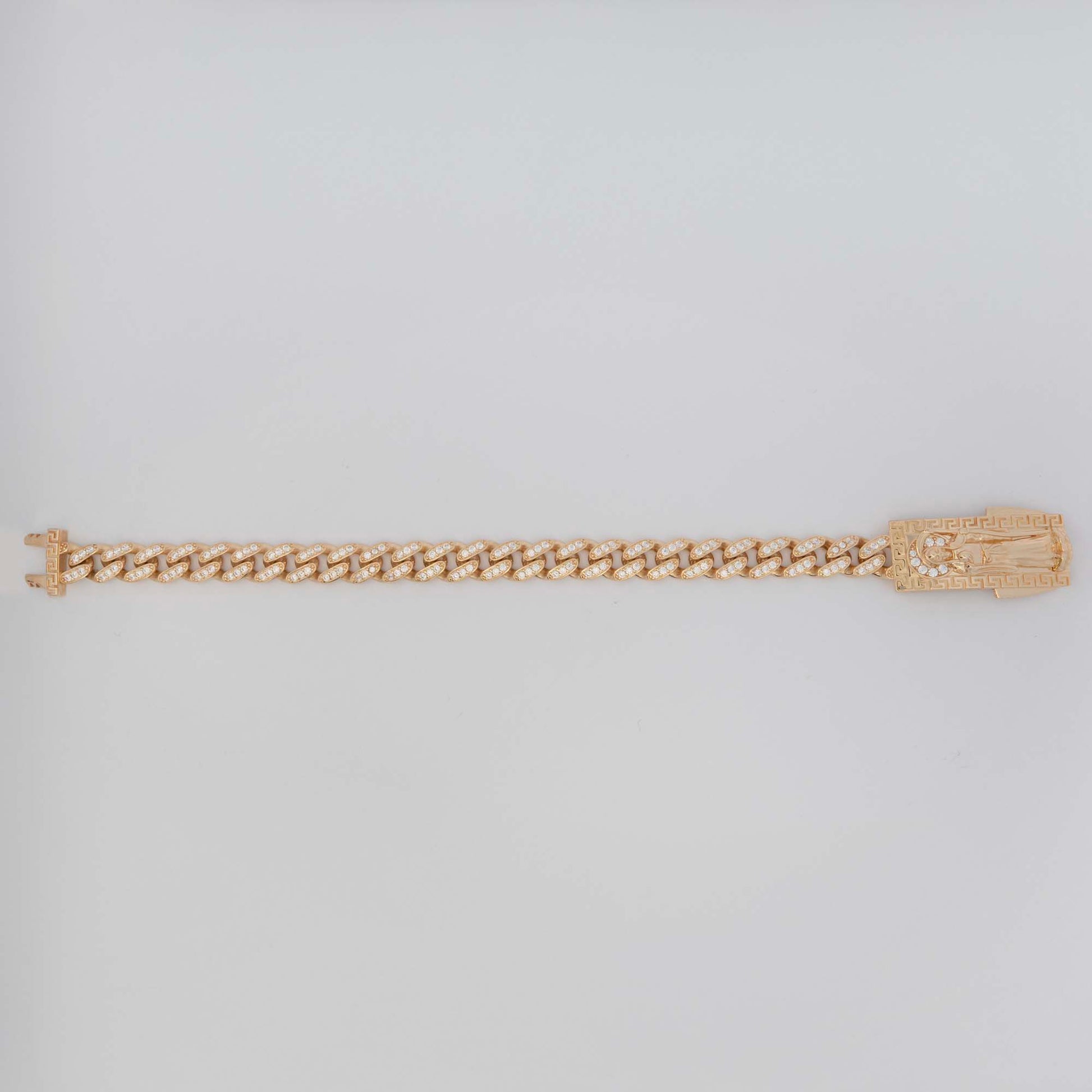 14k Yellow Gold Santa Muerte CZ Monaco Bracelet