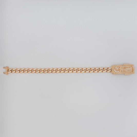 14k Yellow Gold Santa Muerte CZ Monaco Bracelet