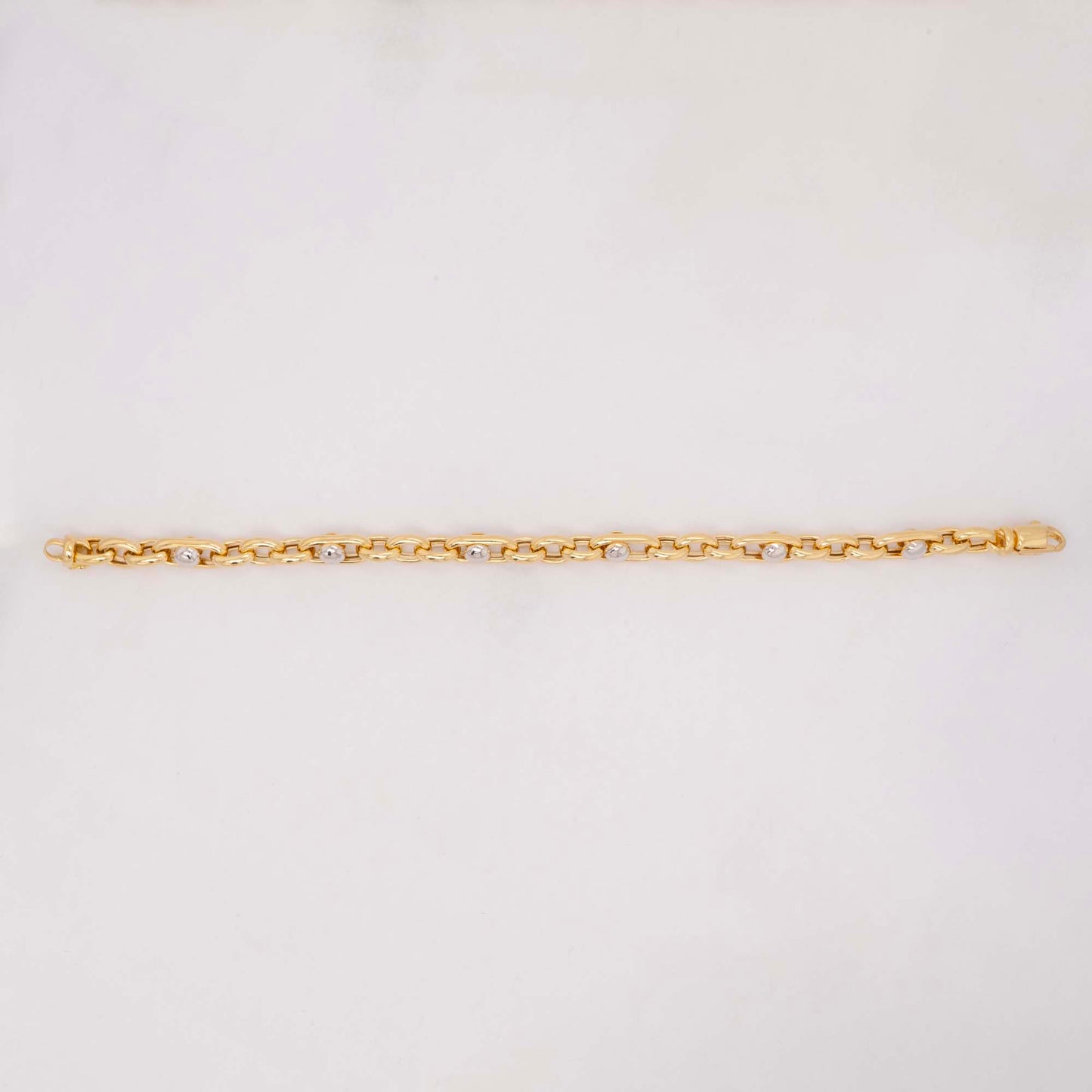 14k 2 Tones Gold Cable Nail Design Bracelet