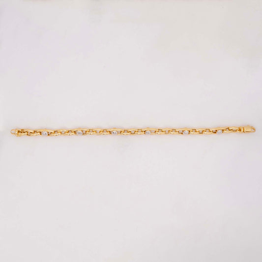 14k 2 Tones Gold Cable Nail Design Bracelet