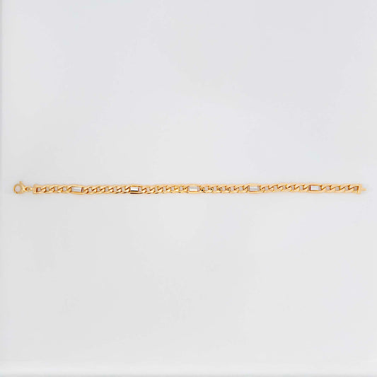 14k 2 Tones Gold White Bars on Cuban Link Bracelet