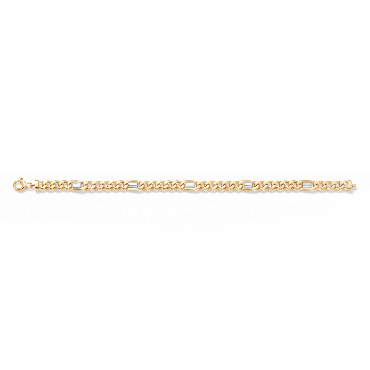 14k 2 Tones Gold White Bars on Cuban Link Bracelet