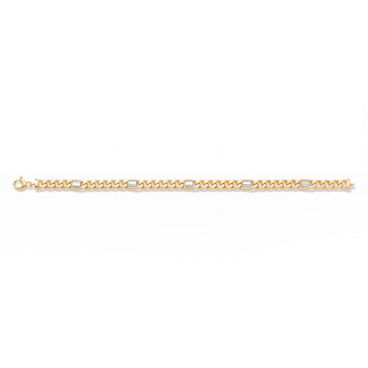 14k 2 Tones Gold White Bars on Cuban Link Bracelet