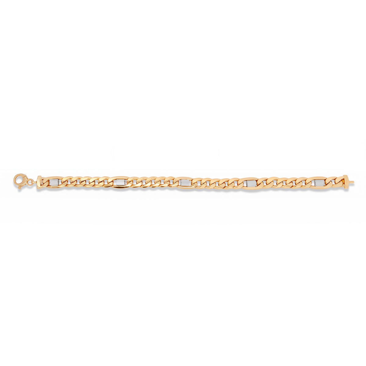 14k 2 Tones Gold White Bars on Cuban Link Thick Bracelet