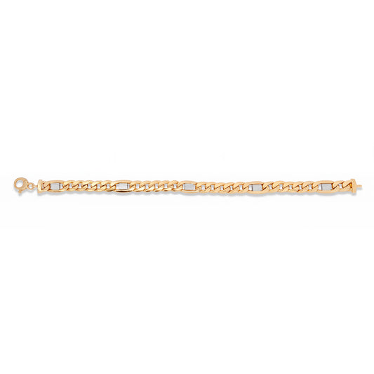 14k 2 Tones Gold White Bars on Cuban Link Thick Bracelet