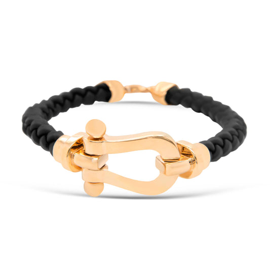 14k Yellow Gold Belt Men's Leather  Bracelet