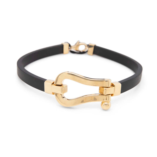 14k Yellow Gold Belt Men's Leather Bracelet