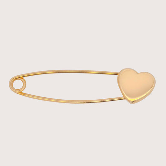 14k Yellow Gold Plain Heart Safety Pin