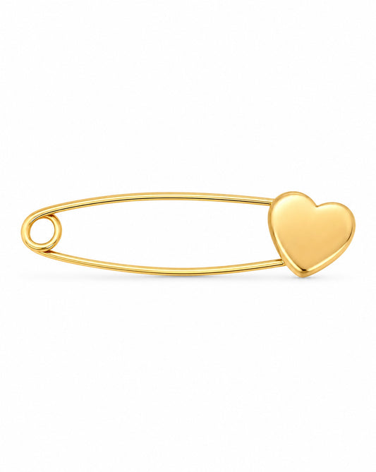 14k Yellow Gold Plain Heart Safety Pin