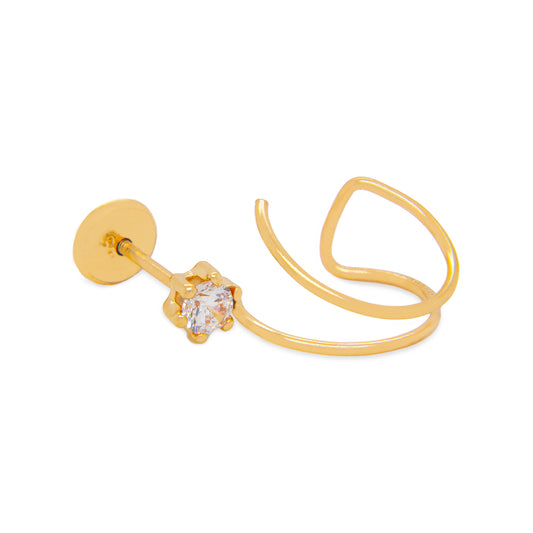 14K Yellow Gold CZ Stud with Spiral Earcuff